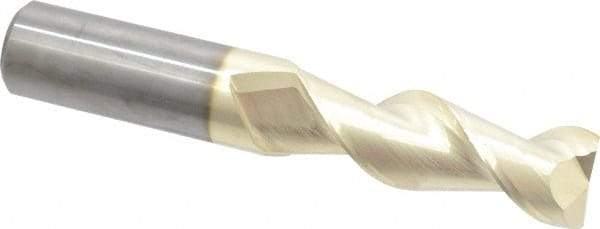 Accupro - 1", 3" LOC, 1" Shank Diam, 6" OAL, 2 Flute, Solid Carbide Square End Mill - Single End, ZrN Finish, Spiral Flute, 45° Helix, Centercutting, Right Hand Cut, Right Hand Flute - Apex Tool & Supply