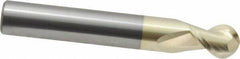 Accupro - 3/8" Diam, 1/2" LOC, 2 Flute Solid Carbide Ball End Mill - ZrN Finish, Single End, 2-1/2" OAL, 3/8" Shank Diam, Spiral Flute - Apex Tool & Supply