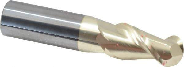 Accupro - 1" Diam, 2" LOC, 2 Flute Solid Carbide Ball End Mill - ZrN Finish, Single End, 5" OAL, 1" Shank Diam, Spiral Flute - Apex Tool & Supply