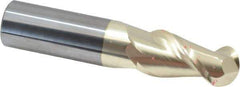 Accupro - 1" Diam, 2" LOC, 2 Flute Solid Carbide Ball End Mill - ZrN Finish, Single End, 5" OAL, 1" Shank Diam, Spiral Flute - Apex Tool & Supply