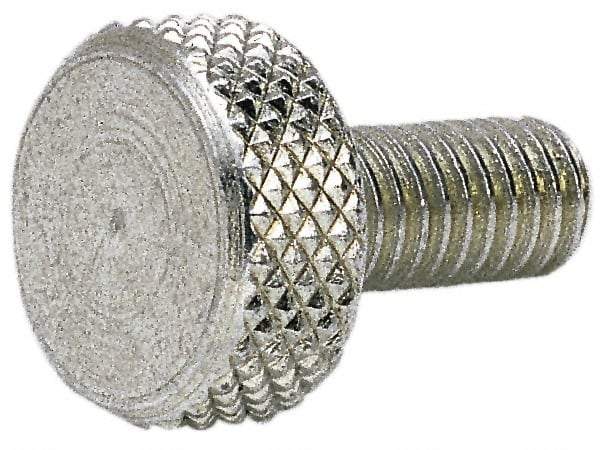 Electro Hardware - #10-32 Knurled Shoulderless Brass Thumb Screw - 9/16" OAL, 7/16" Head Diam x 3/16" Head Height, Zinc-Plated Finish - Apex Tool & Supply
