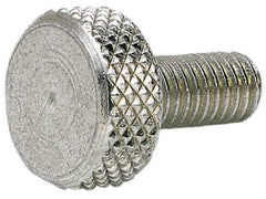 Electro Hardware - #10-32 Knurled Shoulderless Brass Thumb Screw - 9/16" OAL, 7/16" Head Diam x 3/16" Head Height, Zinc-Plated Finish - Apex Tool & Supply