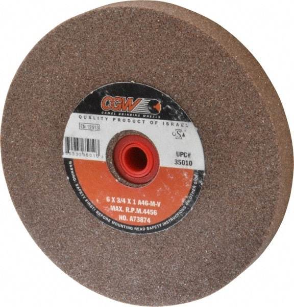 Camel Grinding Wheels - 46 Grit Aluminum Oxide Bench & Pedestal Grinding Wheel - 6" Diam x 1" Hole x 3/4" Thick, 4456 Max RPM, M Hardness, Coarse Grade , Vitrified Bond - Apex Tool & Supply