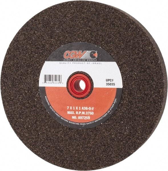 Camel Grinding Wheels - 36 Grit Aluminum Oxide Bench & Pedestal Grinding Wheel - 7" Diam x 1" Hole x 1" Thick, 3760 Max RPM, O Hardness, Very Coarse Grade , Vitrified Bond - Apex Tool & Supply