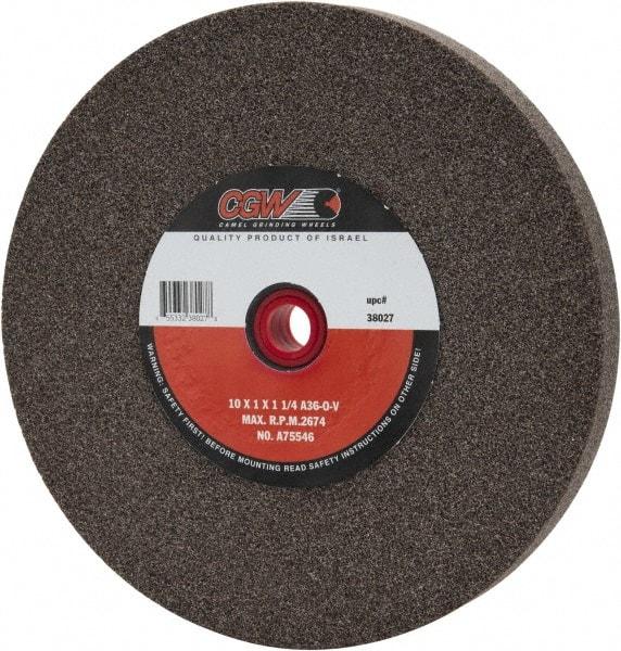 Camel Grinding Wheels - 36 Grit Aluminum Oxide Bench & Pedestal Grinding Wheel - 10" Diam x 1-1/4" Hole x 1" Thick, 2483 Max RPM, O Hardness, Very Coarse Grade , Vitrified Bond - Apex Tool & Supply