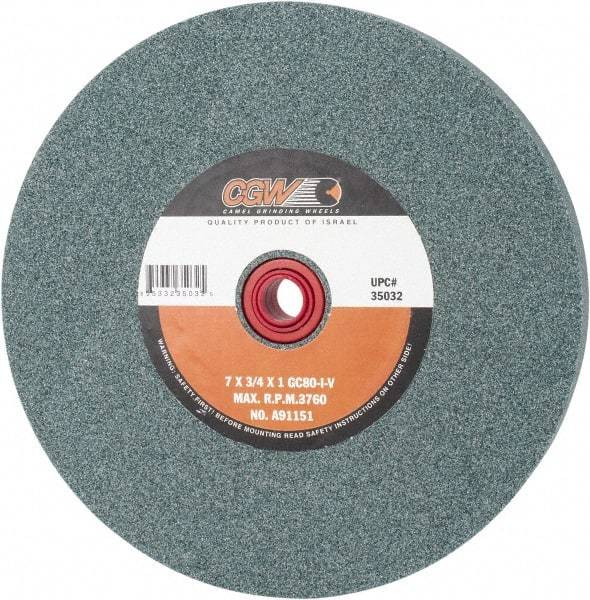 Camel Grinding Wheels - 80 Grit Silicon Carbide Bench & Pedestal Grinding Wheel - 7" Diam x 1" Hole x 3/4" Thick, 3760 Max RPM, I Hardness, Medium Grade , Vitrified Bond - Apex Tool & Supply