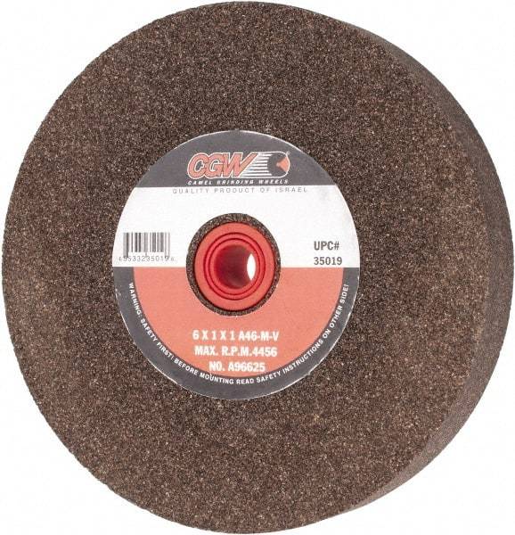 Camel Grinding Wheels - 46 Grit Aluminum Oxide Bench & Pedestal Grinding Wheel - 6" Diam x 1" Hole x 1" Thick, 4456 Max RPM, M Hardness, Coarse Grade , Vitrified Bond - Apex Tool & Supply