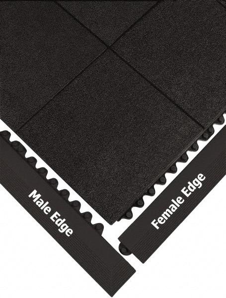 Wearwell - 39" Long x 3" Wide x 5/8" Thick, Anti-Fatigue Modular Matting Ramp Edge - Male, Black, For Dry & Wet Areas, Series 572 - Apex Tool & Supply