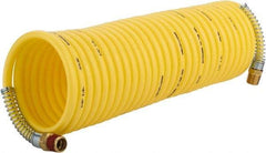 Coilhose Pneumatics - 1/4" ID, 1/4 Thread, 25' Long, Yellow Nylon Coiled & Self Storing Hose - 185 Max psi, Male Rigid x Male Swivel - Apex Tool & Supply