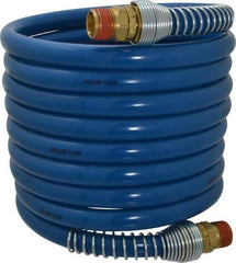 Coilhose Pneumatics - 3/8" ID, 3/8 Thread, 12' Long, Blue Nylon Coiled & Self Storing Hose - 230 Max psi, Male Swivel x Male Swivel - Apex Tool & Supply
