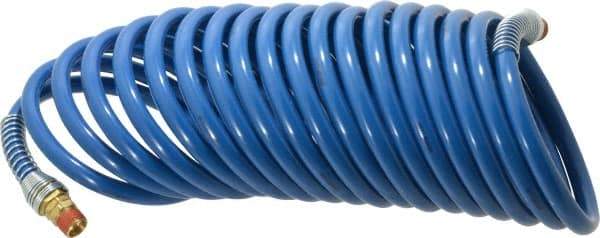 Coilhose Pneumatics - 3/8" ID, 3/8 Thread, 25' Long, Blue Nylon Coiled & Self Storing Hose - 230 Max psi, Male Swivel x Male Swivel - Apex Tool & Supply