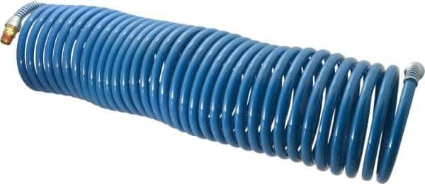 Coilhose Pneumatics - 3/8" ID, 3/8 Thread, 50' Long, Blue Nylon Coiled & Self Storing Hose - 230 Max psi, Male Swivel x Male Swivel - Apex Tool & Supply