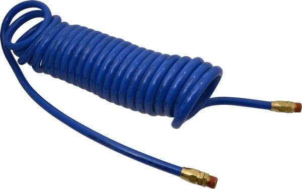 Coilhose Pneumatics - 3/8" ID, 3/8 Thread, 25' Long, Blue Polyurethane Coiled & Self Storing Hose - 115 Max psi, Male Swivel x Male Swivel - Apex Tool & Supply