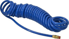 Coilhose Pneumatics - 3/8" ID, 3/8 Thread, 30' Long, Blue Polyurethane Coiled & Self Storing Hose - 115 Max psi, Male Swivel x Male Swivel - Apex Tool & Supply