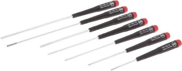 Wiha - 7 Piece Phillips & Slotted Screwdriver Set - Round Shank, Ergonomic Handle, Blade Sizes: Length 50, 100 & 150, Bit Sizes: Philips #0 - Apex Tool & Supply