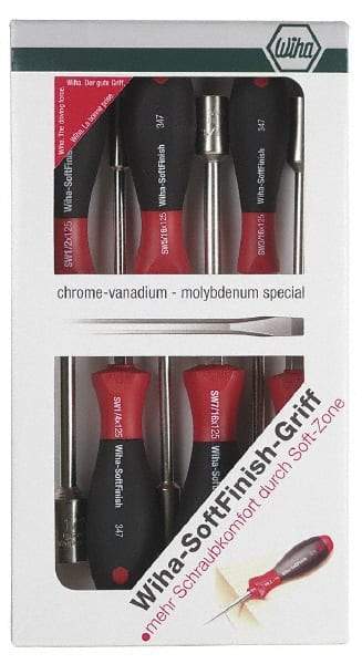 Wiha - 6 Piece 3/16 to 1/2" Nutdriver Set - Solid Shaft, Ergonomic Handle - Apex Tool & Supply