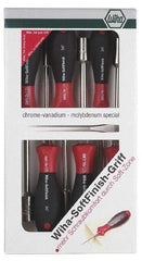 Wiha - 6 Piece 3/16 to 1/2" Nutdriver Set - Solid Shaft, Ergonomic Handle - Apex Tool & Supply