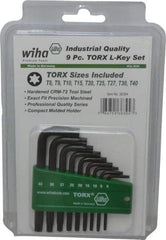 Wiha - 9 Piece T8 to T40 L-Key Short Arm Torx Key Set - T8, T9, T10, T15, T20, T25, T27, T30, T40 Torx Size - Apex Tool & Supply