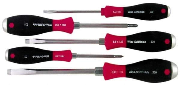 Wiha - 5 Piece Phillips & Slotted Screwdriver Set - Round Shank, Ergonomic Handle - Apex Tool & Supply