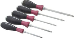 Wiha - 5 Piece Phillips & Slotted Screwdriver Set - Round Shank, Ergonomic Handle, Blade Sizes: Length 80, 100, 125 & 150, Bit Sizes: Philips #1 & #2 - Apex Tool & Supply
