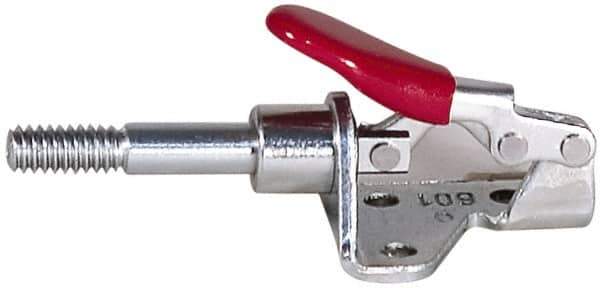 De-Sta-Co - 300 Lb Load Capacity, Flanged Base, Carbon Steel, Standard Straight Line Action Clamp - 4 Mounting Holes, 0.22" Mounting Hole Diam, 0.44" Plunger Diam, Straight Handle - Apex Tool & Supply