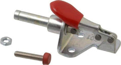 De-Sta-Co - 100 Lb Load Capacity, Flanged Base, Carbon Steel, Standard Straight Line Action Clamp - 3 Mounting Holes, 0.17" Mounting Hole Diam, 1/4" Plunger Diam, Thumb Handle - Apex Tool & Supply