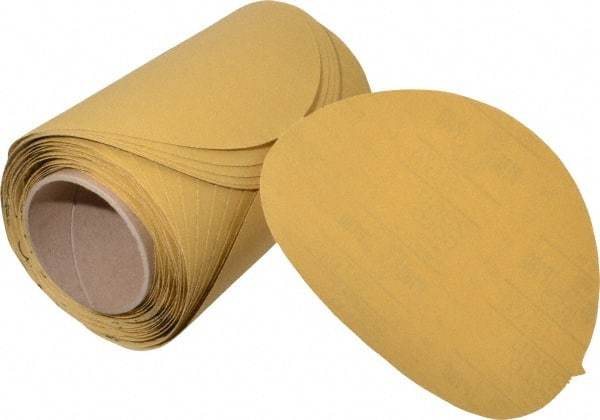 3M - 8" Diam, 180 Grit FEPA, Aluminum Oxide Adhesive PSA Disc - Very Fine Grade, Gold, A Weighted Backing, Flexible, Use with Random Orbital Sanders - Apex Tool & Supply