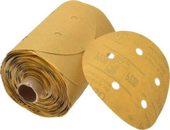 3M - 5" Diam, 220 Grit FEPA, Aluminum Oxide Adhesive PSA Disc - Very Fine Grade, Gold, A Weighted Backing, Flexible, Use with Random Orbital Sanders - Apex Tool & Supply