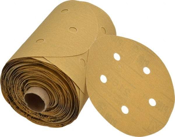 3M - 5" Diam, 180 Grit FEPA, Aluminum Oxide Adhesive PSA Disc - Very Fine Grade, Gold, A Weighted Backing, Flexible, Use with Random Orbital Sanders - Apex Tool & Supply