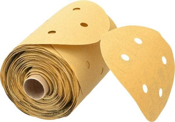 3M - 5" Diam, 100 Grit FEPA, Aluminum Oxide Adhesive PSA Disc - Fine Grade, Gold, A Weighted Backing, Flexible, Use with Random Orbital Sanders - Apex Tool & Supply