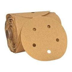 3M - 5" Diam, 80 Grit FEPA, Aluminum Oxide Adhesive PSA Disc - Medium Grade, Gold, A Weighted Backing, Flexible, Use with Random Orbital Sanders - Apex Tool & Supply
