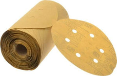 3M - 6" Diam, 320 Grit FEPA, Aluminum Oxide Adhesive PSA Disc - Extra Fine Grade, Gold, A Weighted Backing, Flexible, Use with Random Orbital Sanders - Apex Tool & Supply