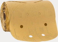 3M - 6" Diam, 280 Grit FEPA, Aluminum Oxide Adhesive PSA Disc - Extra Fine Grade, Gold, A Weighted Backing, Flexible, Use with Random Orbital Sanders - Apex Tool & Supply