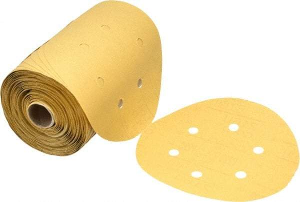 3M - 6" Diam, 220 Grit FEPA, Aluminum Oxide Adhesive PSA Disc - Very Fine Grade, Gold, A Weighted Backing, Flexible, Use with Random Orbital Sanders - Apex Tool & Supply