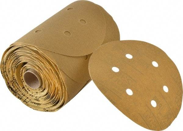 3M - 6" Diam, 100 Grit FEPA, Aluminum Oxide Adhesive PSA Disc - Fine Grade, Gold, A Weighted Backing, Flexible, Use with Random Orbital Sanders - Apex Tool & Supply