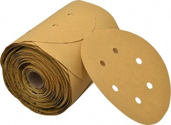 3M - 6" Diam, 80 Grit FEPA, Aluminum Oxide Adhesive PSA Disc - Medium Grade, Gold, A Weighted Backing, Flexible, Use with Random Orbital Sanders - Apex Tool & Supply
