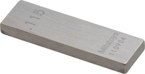 Mitutoyo - 0.115" Rectangular Steel Gage Block - Accuracy Grade 0, Includes Certificate of Inspection - Apex Tool & Supply