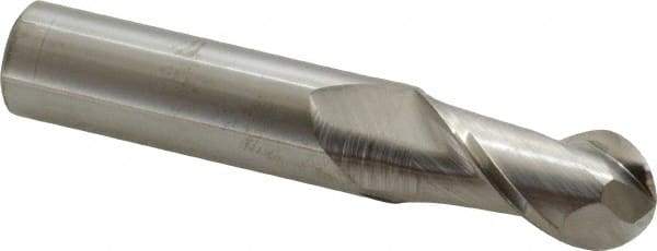 Accupro - 16mm Diam, 32mm LOC, 2 Flute Solid Carbide Ball End Mill - Uncoated, Single End, 89mm OAL, 16mm Shank Diam, Spiral Flute - Apex Tool & Supply