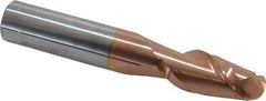 Accupro - 14mm Diam, 32mm LOC, 2 Flute Solid Carbide Ball End Mill - TiCN Finish, Single End, 89mm OAL, 14mm Shank Diam, Spiral Flute - Apex Tool & Supply
