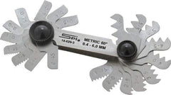 SPI - 20 Leaf, 0.4 to 6mm Pitch Range, Steel Screw Pitch Gage - 60° Thread Angle - Apex Tool & Supply