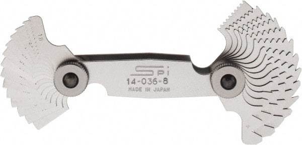 SPI - 28 Leaf, 4 to 80 TPI Range, Steel Screw Pitch Gage - 60° Thread Angle - Apex Tool & Supply
