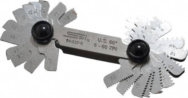 SPI - 30 Leaf, 6 to 60 TPI Range, Steel Screw Pitch Gage - 60° Thread Angle - Apex Tool & Supply