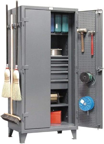 Strong Hold - 3 Shelf Pegboard Storage Cabinet - Steel, 36" Wide x 24" Deep x 78" High, Dark Gray - Apex Tool & Supply