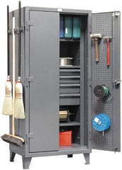 Strong Hold - 3 Shelf Pegboard Storage Cabinet - Steel, 36" Wide x 24" Deep x 78" High, Dark Gray - Apex Tool & Supply