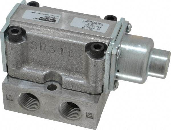 Parker - 1.5 CV Rate, 3/8" NPT Inlet HD Mechanical Oper Valve - 4 Way, 2 Position, 3/8" NPT Outlet, 150 Max psi, Air Pilot Spring Return - Apex Tool & Supply