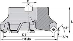 Kennametal - 50.04mm Cut Diam, 3/4" Arbor Hole, 6.6mm Max Depth of Cut, 45° Indexable Chamfer & Angle Face Mill - 3 Inserts, SEKT 1404... Insert, Right Hand Cut, 3 Flutes, Series KSSM - Apex Tool & Supply