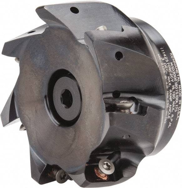 Kennametal - 7 Inserts, 3" Cut Diam, 1" Arbor Diam, 18.03mm Max Depth of Cut, Indexable Square-Shoulder Face Mill - 0/90° Lead Angle, 1-3/4" High, EC18.., EP18.. Insert Compatibility, Through Coolant, Series Mill 1-18 - Apex Tool & Supply