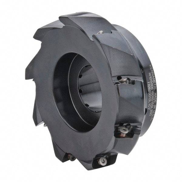 Kennametal - 9 Inserts, 5" Cut Diam, 1-1/2" Arbor Diam, 18.03mm Max Depth of Cut, Indexable Square-Shoulder Face Mill - 0/90° Lead Angle, 2" High, EC18.., EP18.. Insert Compatibility, Through Coolant, Series Mill 1-18 - Apex Tool & Supply