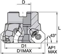 Kennametal - 2-1/2" Cut Diam, 3/4" Arbor Hole, 3.5mm Max Depth of Cut, 43° Indexable Chamfer & Angle Face Mill - 7 Inserts, OF.T 06L5... Insert, Right Hand Cut, 7 Flutes, Through Coolant, Series KSOM Mini - Apex Tool & Supply