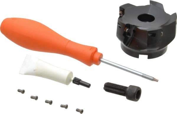 Kennametal - 5 Inserts, 2-1/2" Cut Diam, 3/4" Arbor Diam, 14.22mm Max Depth of Cut, Indexable Square-Shoulder Face Mill - 0/90° Lead Angle, 40mm High, EC14.., EP14.. Insert Compatibility, Through Coolant, Series Mill 1-14 - Apex Tool & Supply